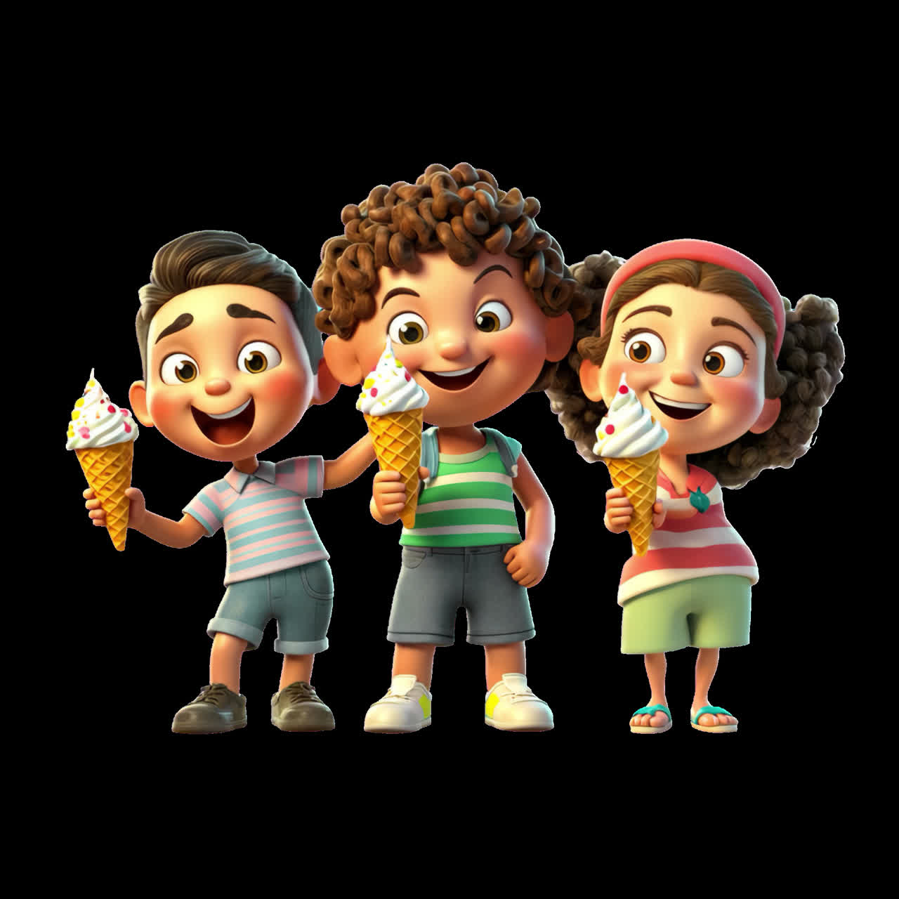 Joyful kids enjoying ice cream animation isolated asset, transparent 4K video, alpha channel, ProRes