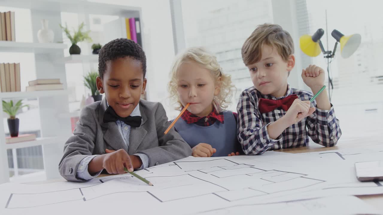 niños como ejecutivos de negocios trabajando juntos 4k
