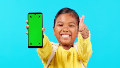 Happy-girl,-thumbs-up-and-phone-on-mockup