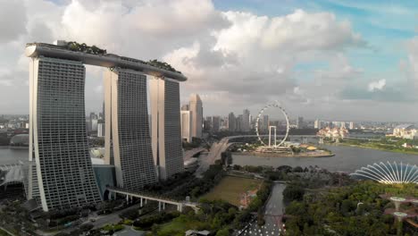 aerial view of the skyline of singapore with the marina bay sands and the financial district