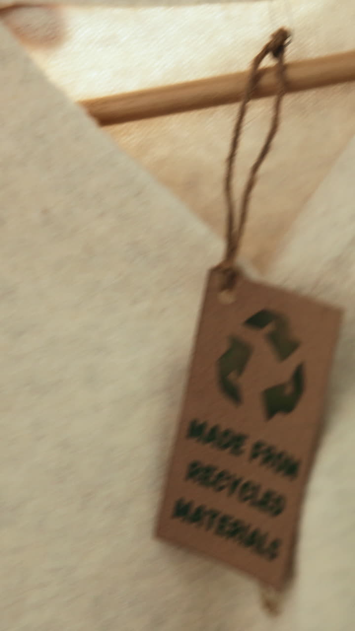 Close-up of Soft Beige Fabric on a Wooden Hanger