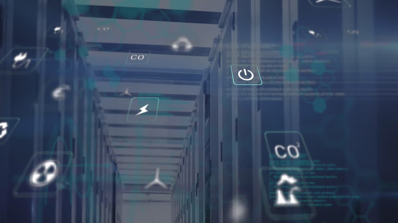 animación del procesamiento de datos en la sala de servidores