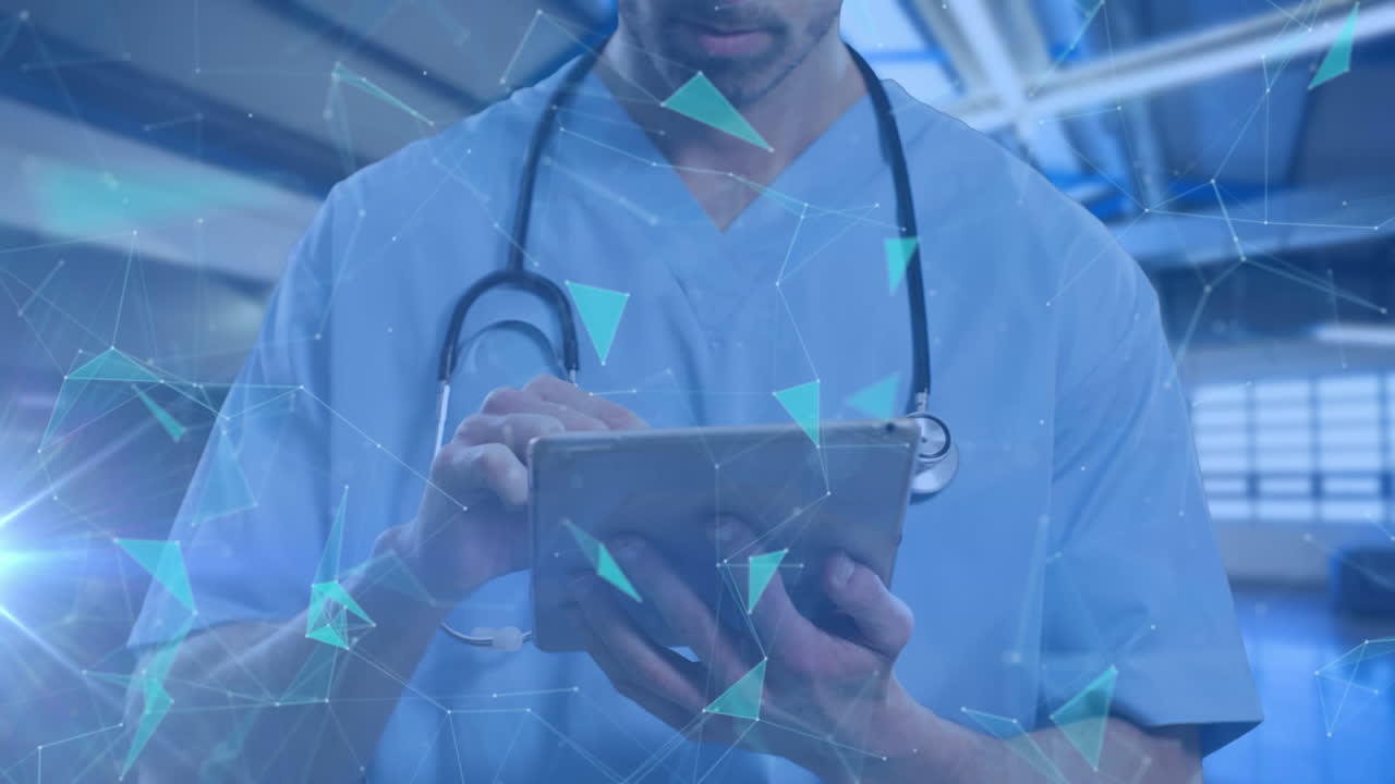 animación de la sección media del médico masculino usando la tableta