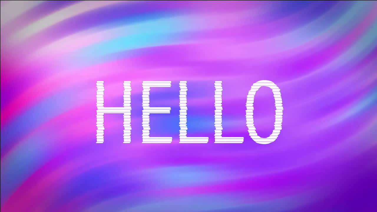 Animation of hello text over purple moving background