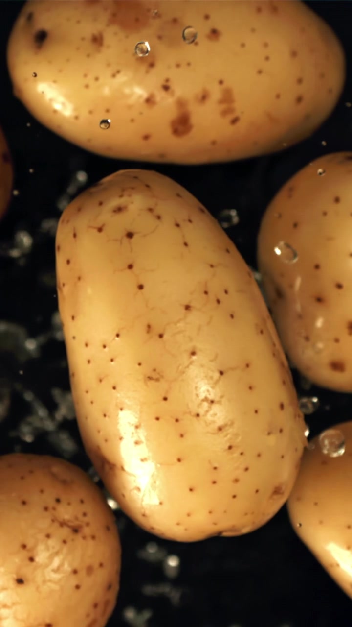 Patate fresche lavate con goccioline d'acqua