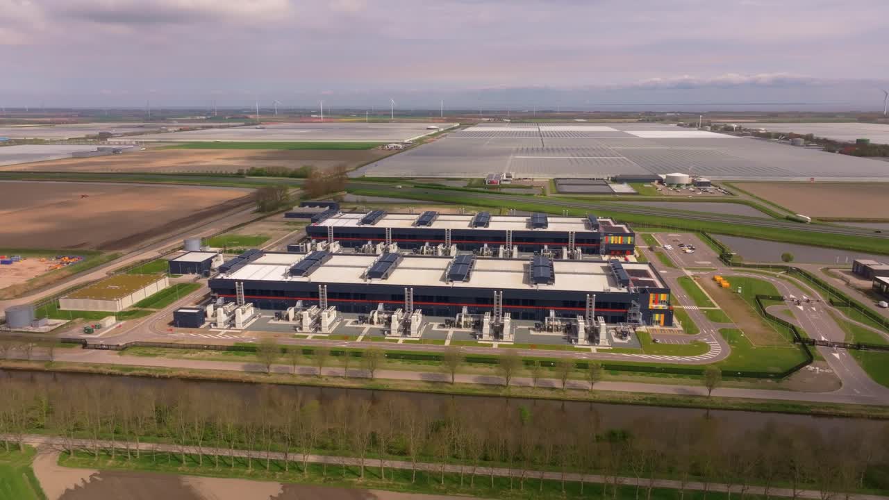 Innovative data facility built in rural Netherlands. Aerial drone video