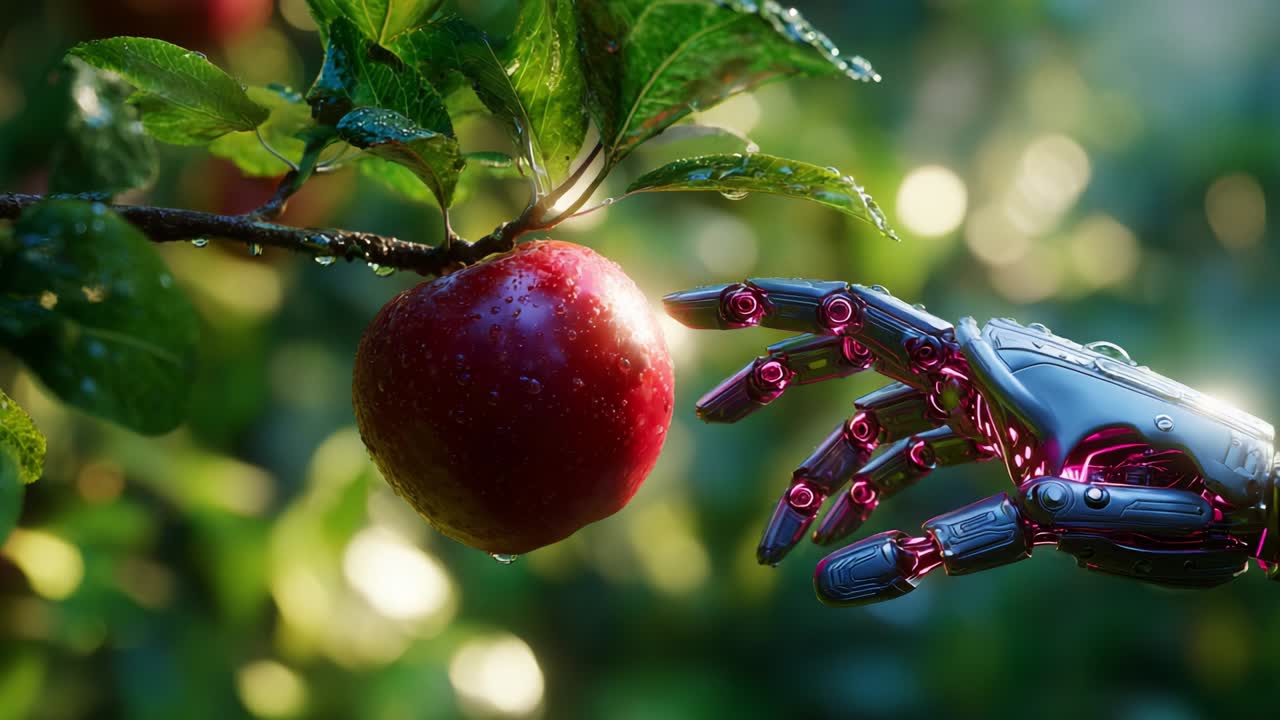 A Robot Hand Reaching for an Apple