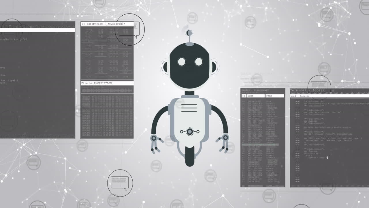 Animation of ai chatbot icon and data processing