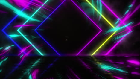 animation of neon squares and purple and green lights on black background