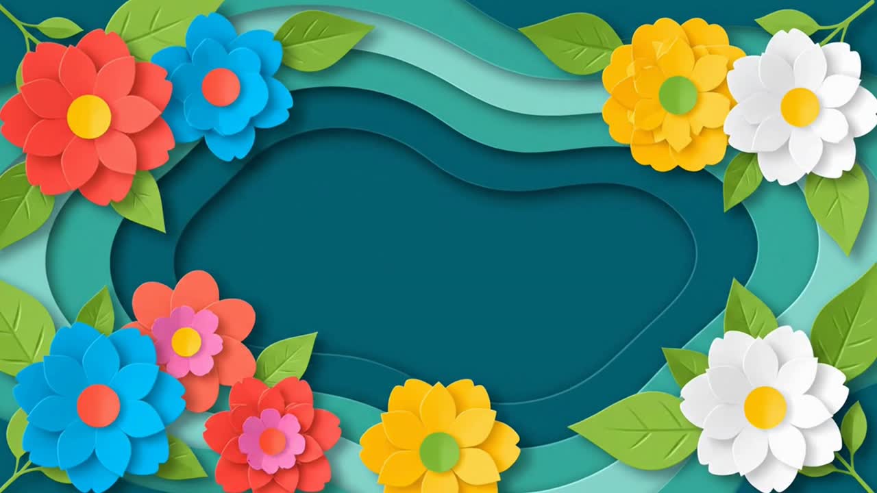 Colorful spring flowers growing on layered paper cut background