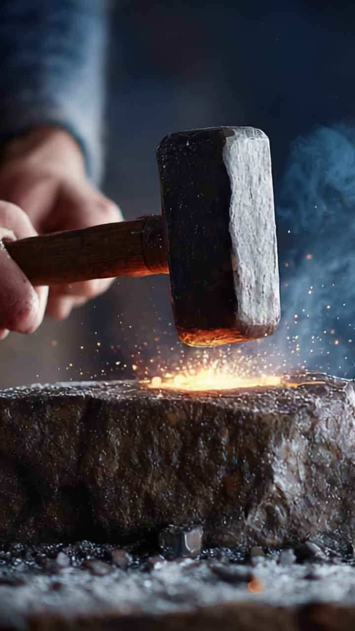 The Art of Forging: Captivating Moments from a Blacksmith's Workshop, Showcasing the Skill and Precision of Hammering Hot Metal on an Anvil