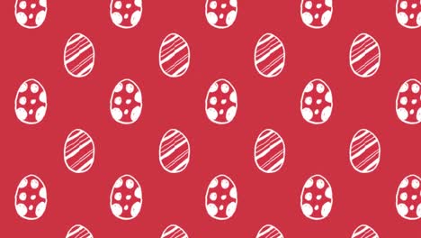 Animation-of-white-patterned-Easter-eggs-moving-in-rows-on-red-background