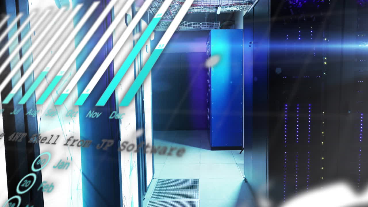 Animation of data processing over server room