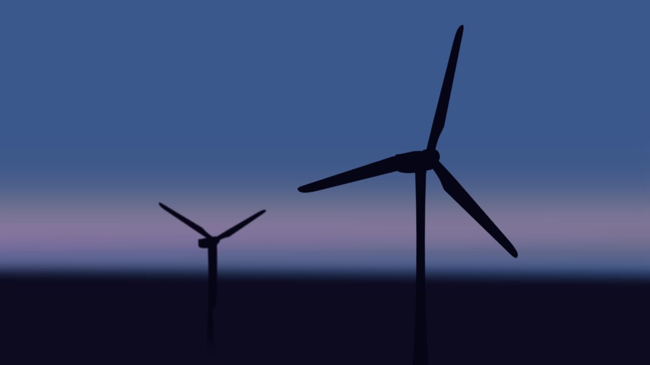 4k 3d 풍력 터빈 농장 에너지 저장 시스템, 신재생 에너지 발전소 루프 애니메이션