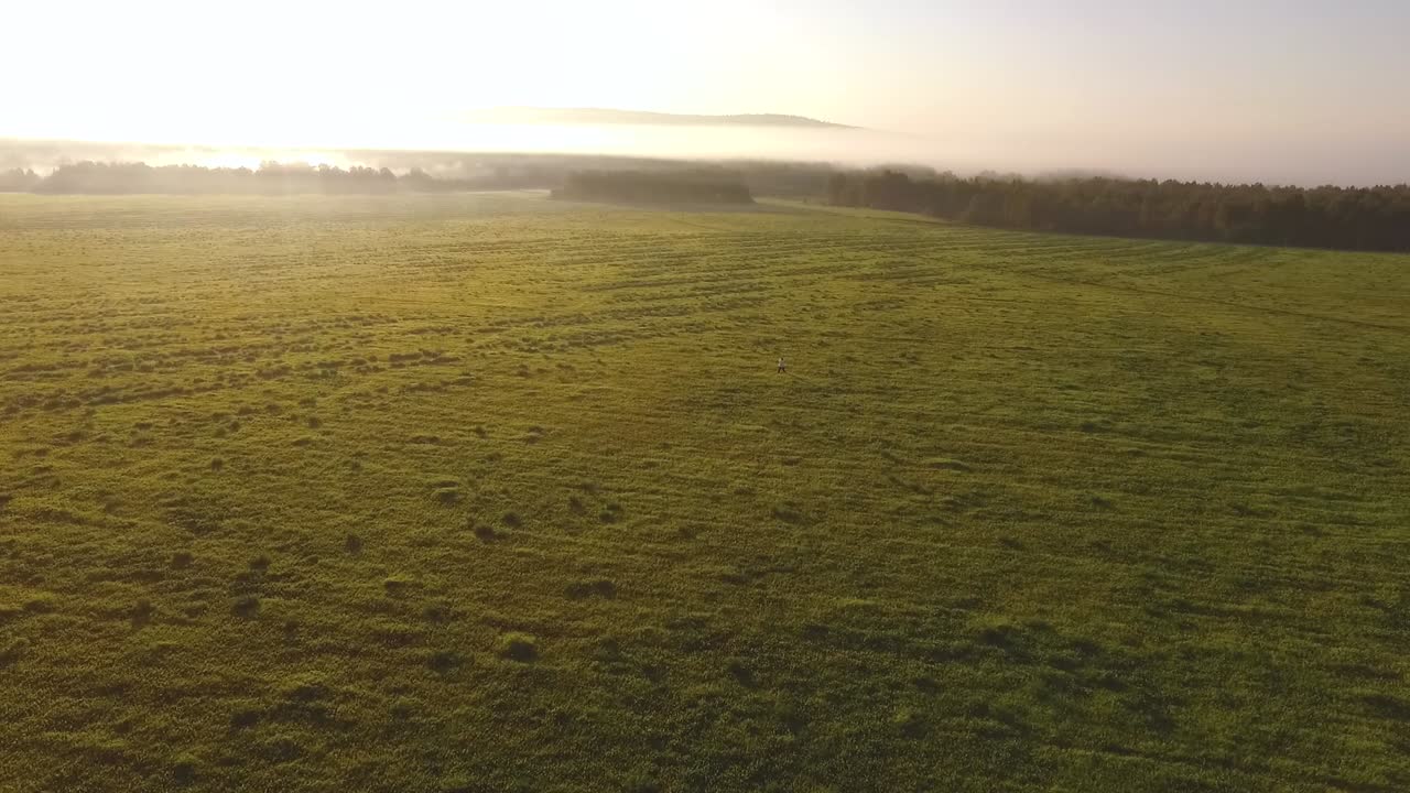 El amanecer sobre un campo de niebla