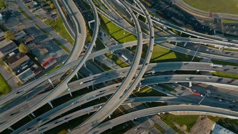 drone flying over highway intersection, dallas, texas, us