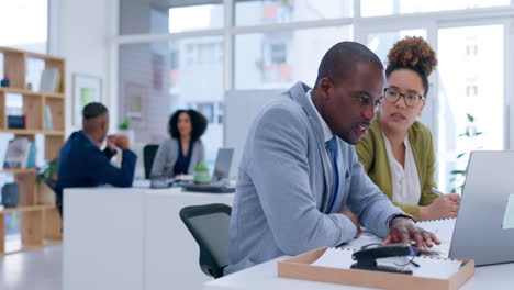 laptop, teamwork and a mentor with a business