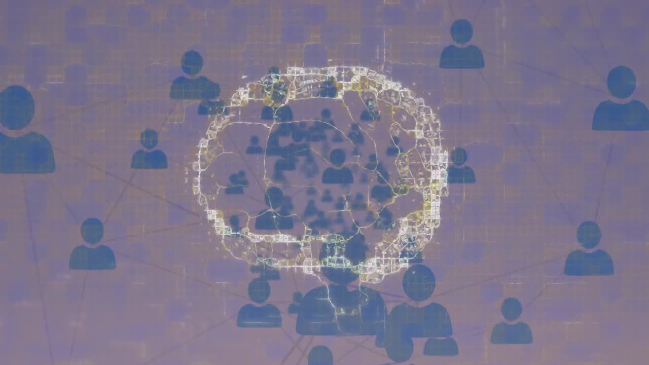 animación del cerebro humano y redes de conexiones sobre fondo azul