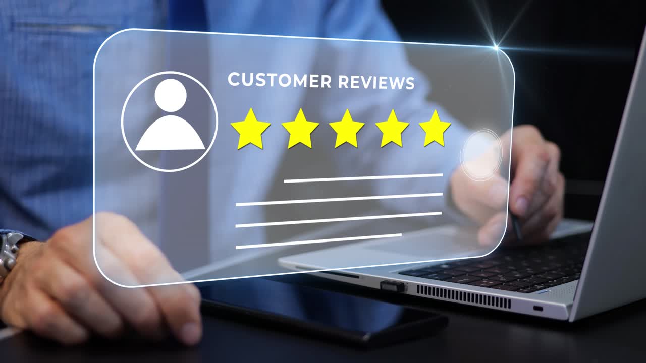 Customer review online 5 Star rating, positive product review, motion graphics