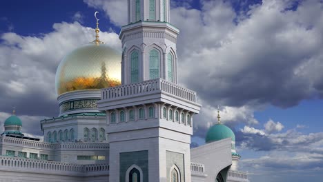 moscow cathedral mosque against the moving clouds, russia -- the main mosque in moscow, new landmark