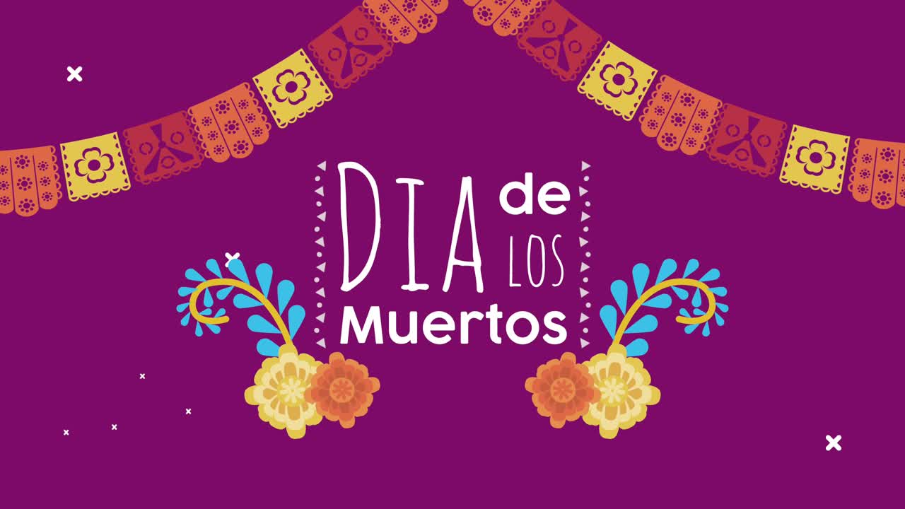 dia dos mortos celebração de letras com guirlandas e flores
