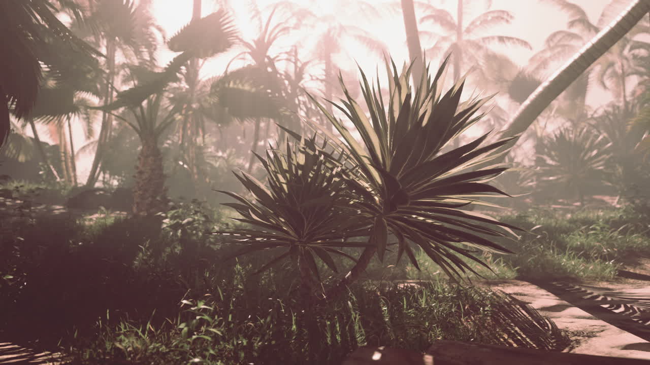 나무 와 빛 이 있는 열대 숲