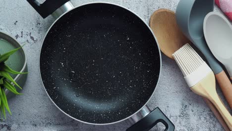 kitchen utensils and pan