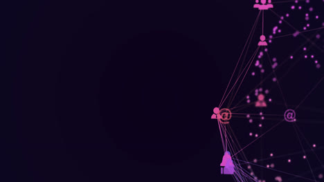 animación de la interfaz digital y la red de conexiones con las redes sociales iconos rosados en púrpura