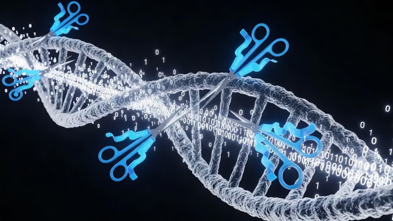Exploring Genetic Transformation: A Visual Representation of DNA Manipulation Through Precision Techniques and Digital Data Integration