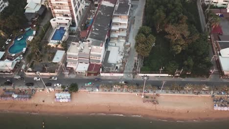 aerial view of a beach city resort area