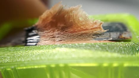 pencil shavings and sharpener. macro close up shot