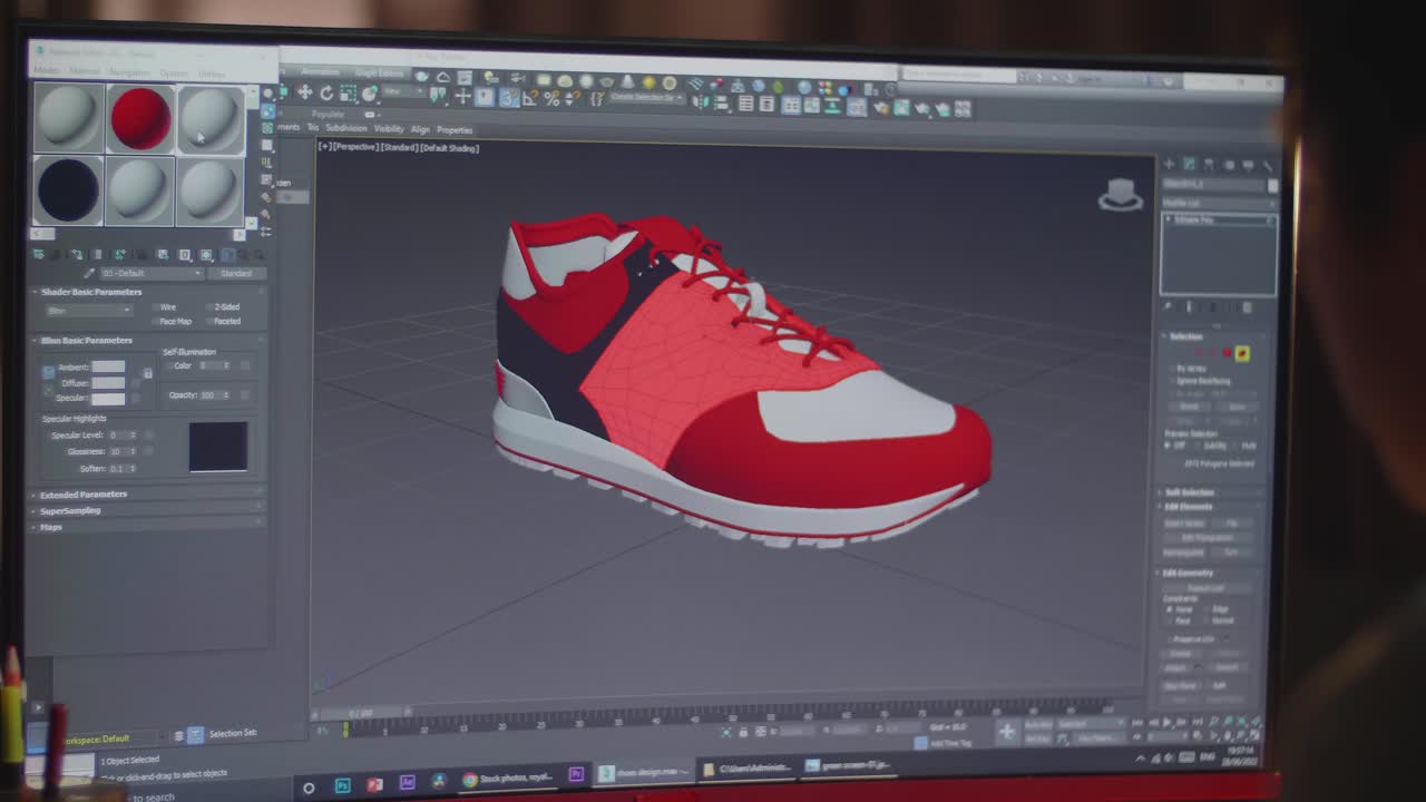 modelo de zapatos en 3d en la pantalla de la computadora