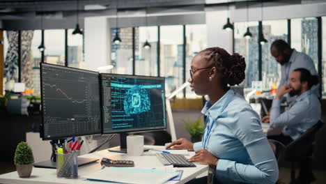 portfolio manager in office using ai tech to evaluate capital allocation