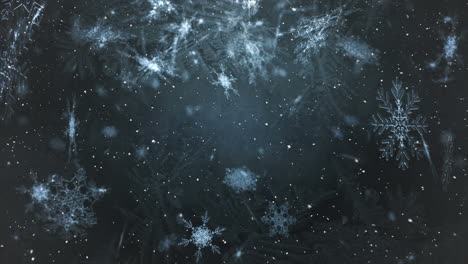 animation of snowflakes falling over blue background