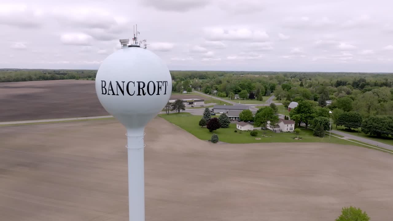 Bancroft Michigan Aerial Drone flyby water tower