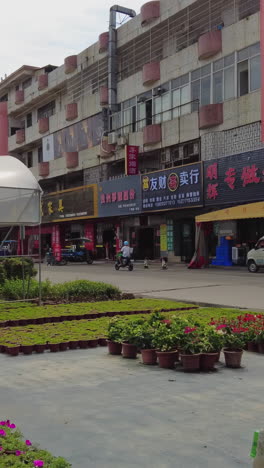 urban market with greenhouse and plants