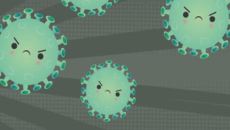 animation of falling covid 19 cells over grey back grounds