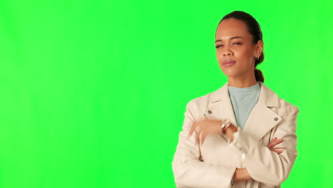 Woman,-doubt-and-thinking-mockup-on-green-screen