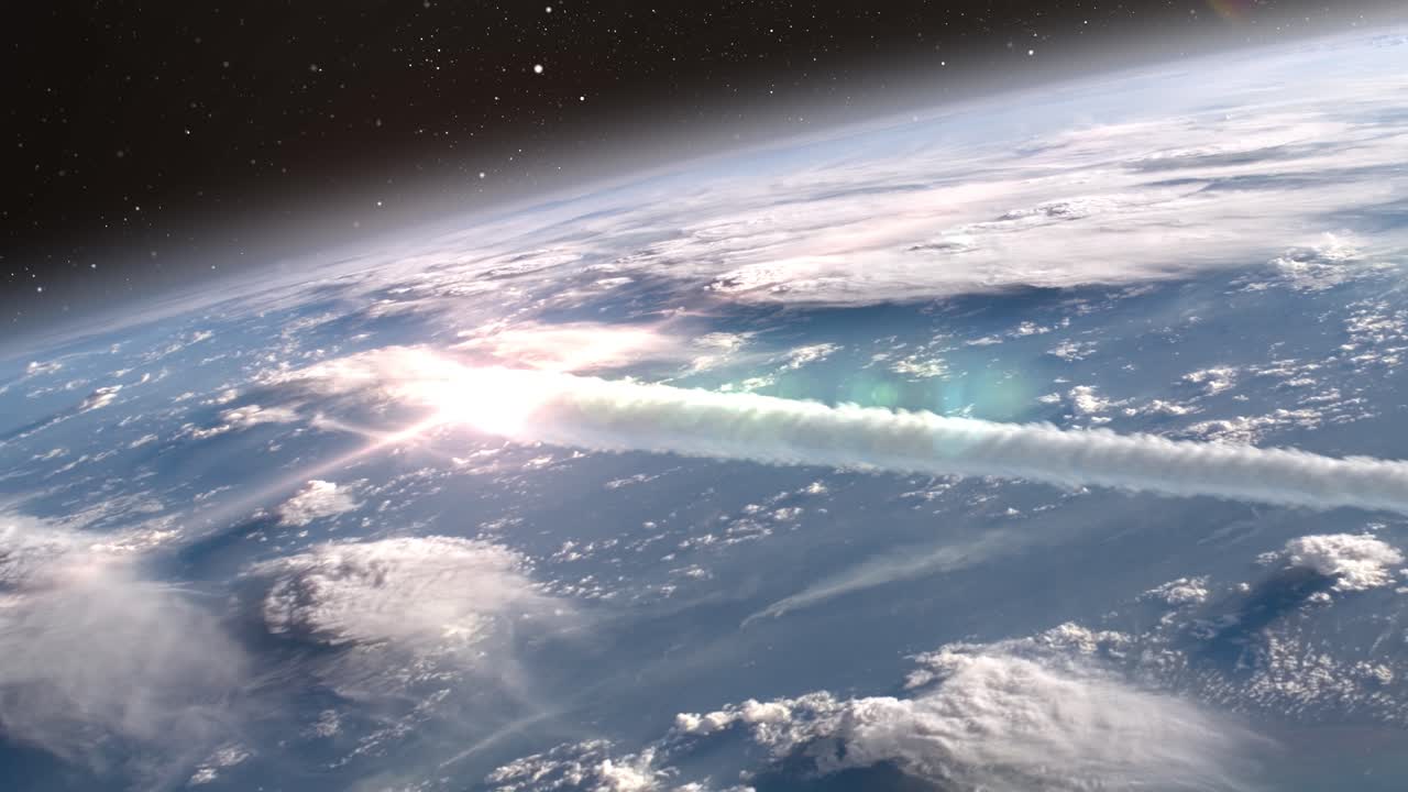 Earth from Space with Sunrise/Sunset and Rocket Trail