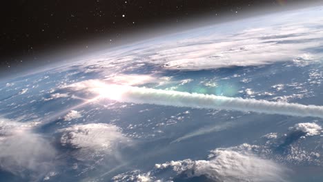 earth from space with sunrise/sunset and rocket trail