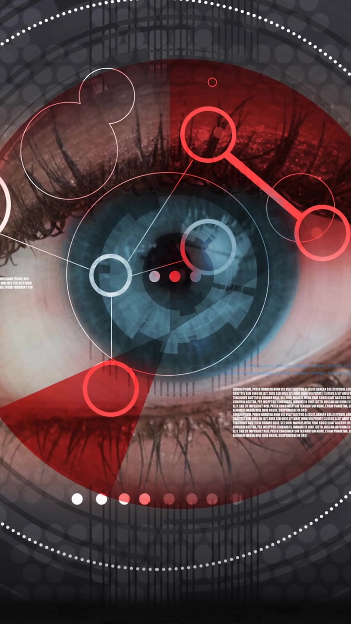 Digital interface with data processing over close up of female eye against black background