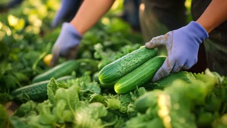 harvesting cucumbers