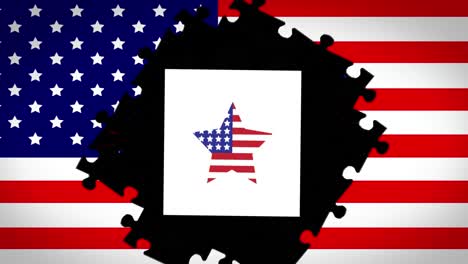 Animation-of-star-with-flag-in-red,-white-and-blue-of-united-states-of-america