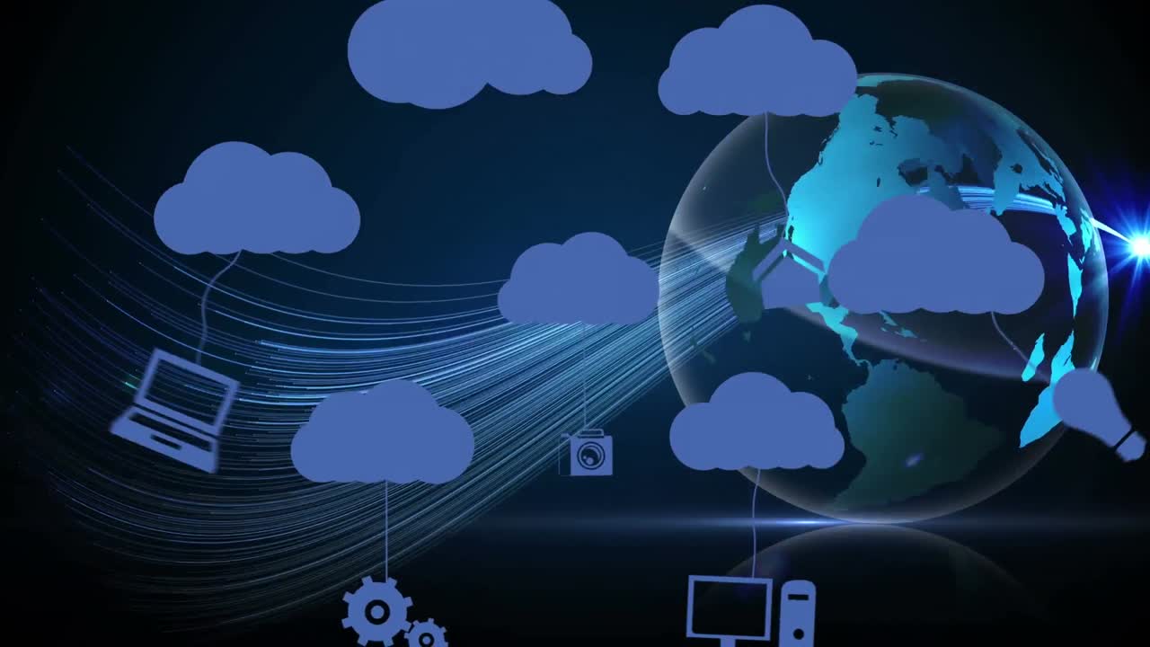 Animation of media icons over globe