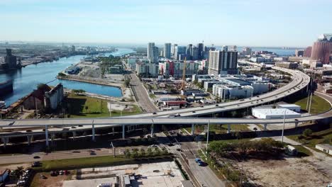 Aerial-Zoom-out-Tampa-Florida-Port-Area-in-4k