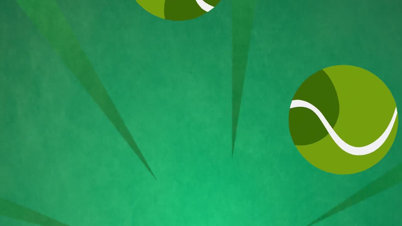 초록색 배경에 있는 모양 위에 있는 테니스 공의 애니메이션