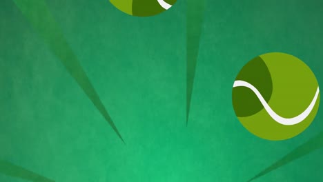 animation of tennis balls over shapes on green background