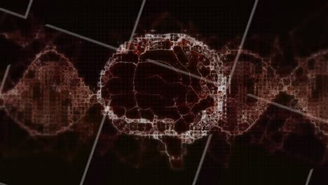 animación digital del cerebro humano girando contra líneas blancas en fondo negro