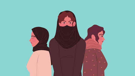 tres personajes de mujeres iraníes animación