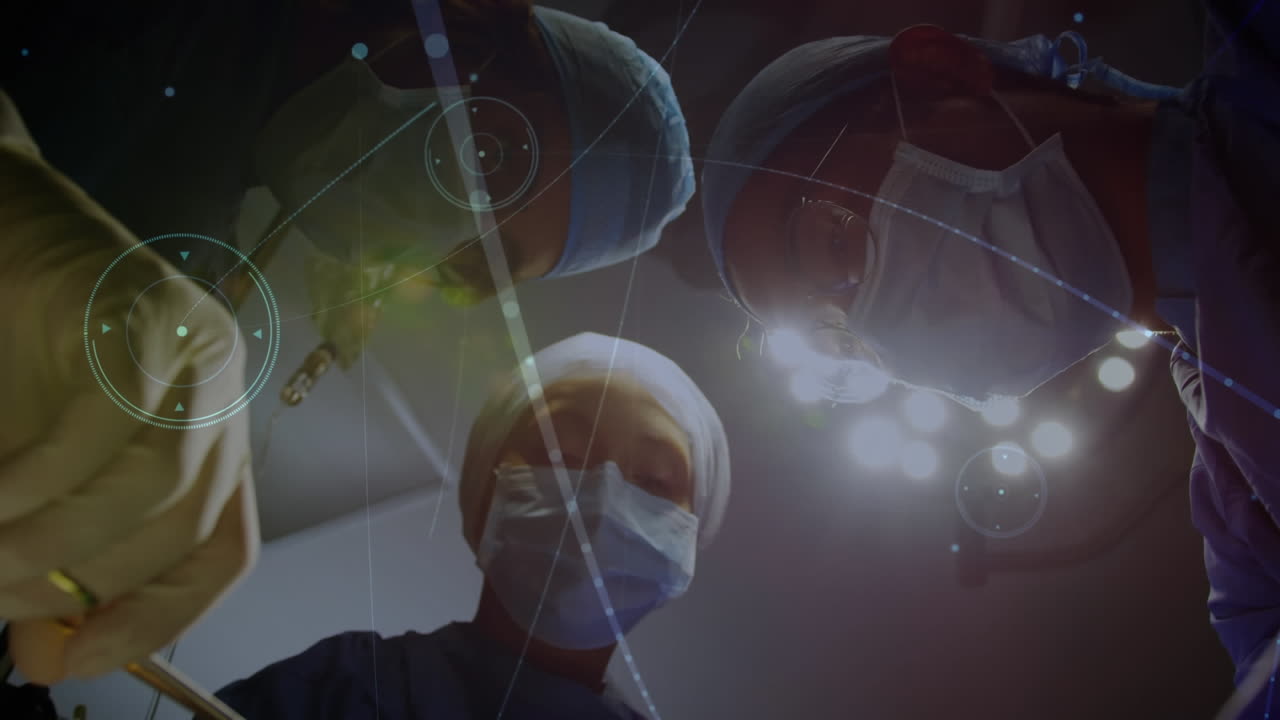 수술실의 외과 의사들 간의 연결 네트워크의 애니메이션